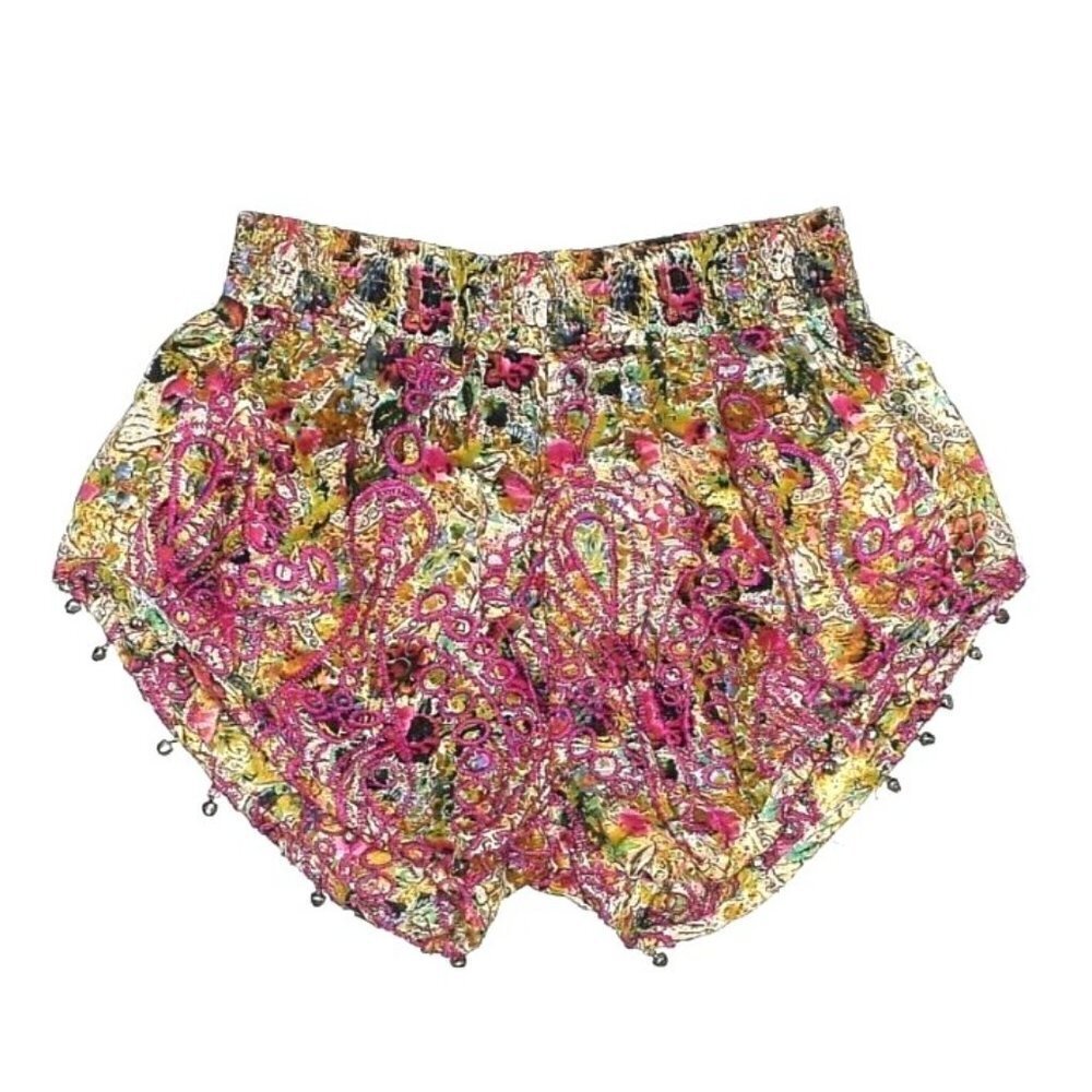 ROSA CHA Gold & Pink Indian Embroidered Jingle Bell Shorts High Waist Size XS